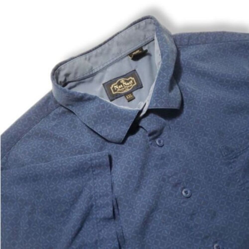 Nat Nast Men's 2XL / XXL Navy Blue Geometrical Pattern Casual Bowling Shirt